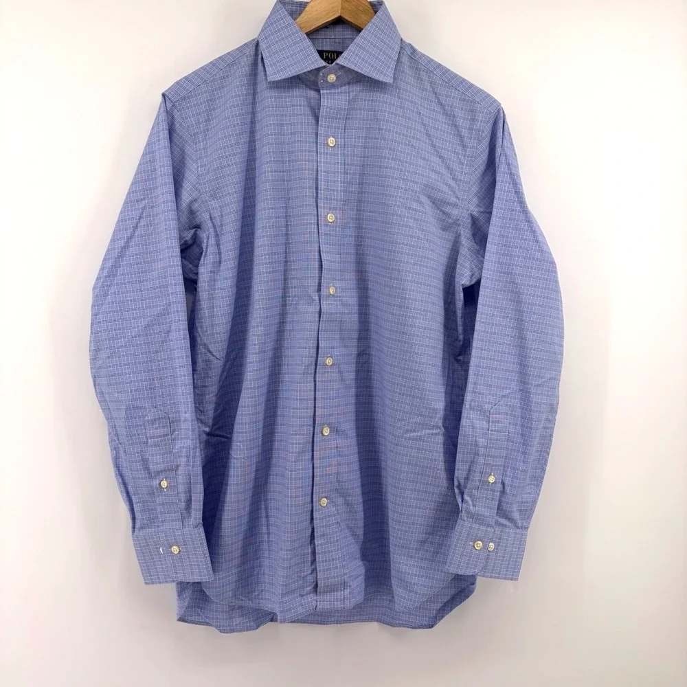 Polo Ralph Lauren NEW Mens Blue Micro-Check Spread Collar Dress Shirt 15‎ 32/33